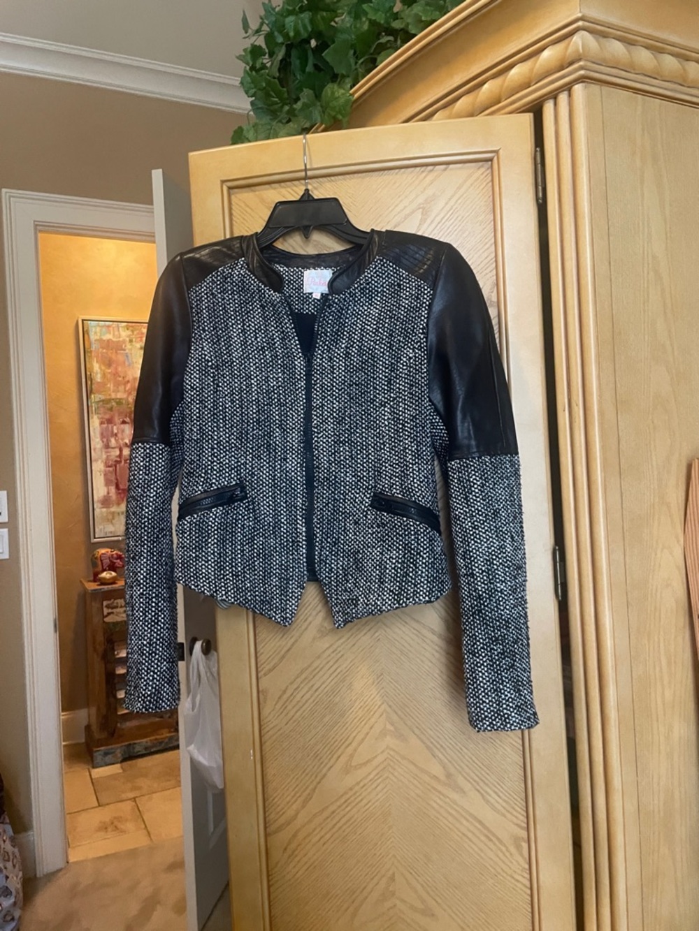 Parker lambskin leather and tweed jacket size Xs black and white - Picture 1 of 4